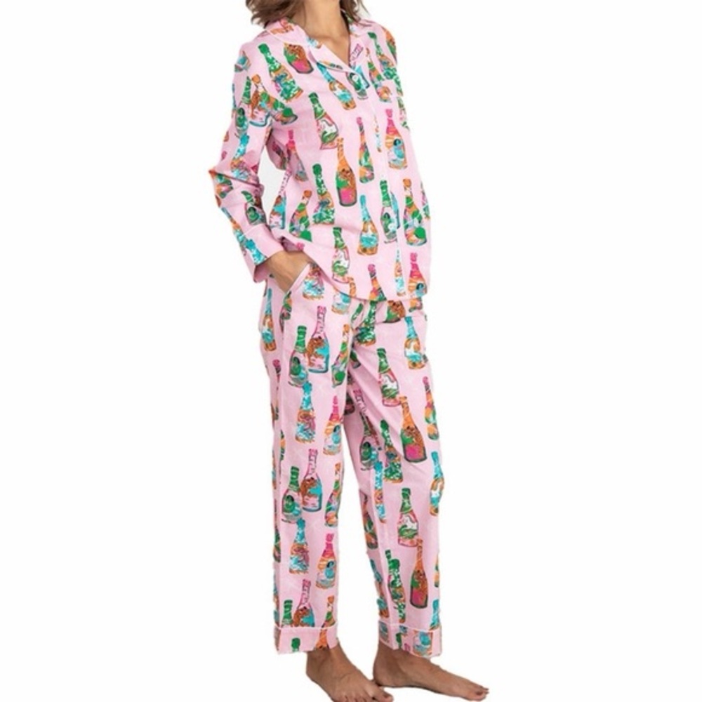 Printfresh Pop the Bubbly Long Cotton Pajama Set Size Medium - Picture 2 of 12